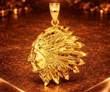 14K Indian Face Pendant